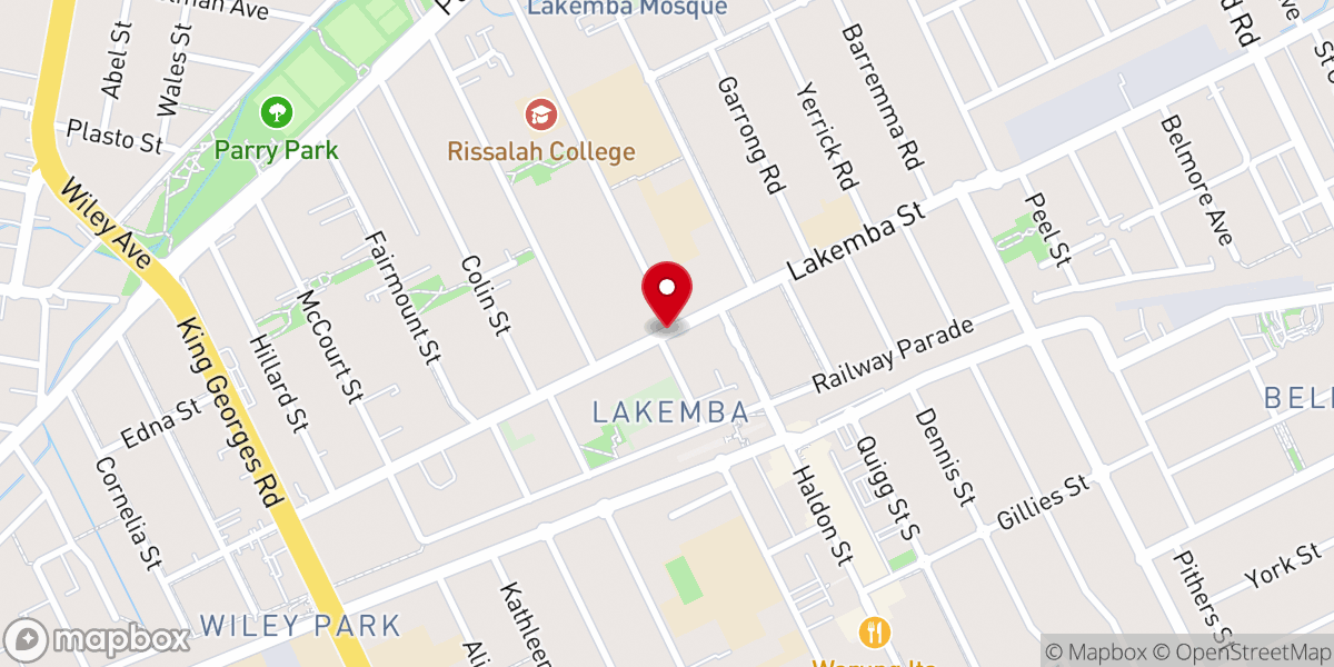 Map showing location of Lakemba Baptist Church