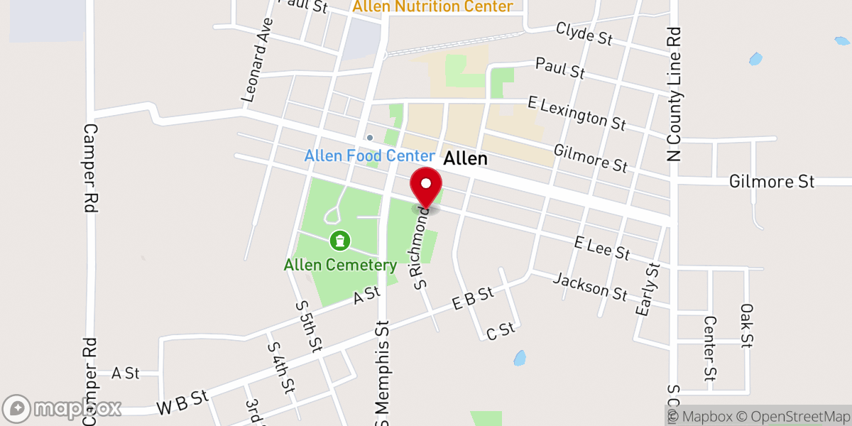 Map showing location of Free Will Baptist Church