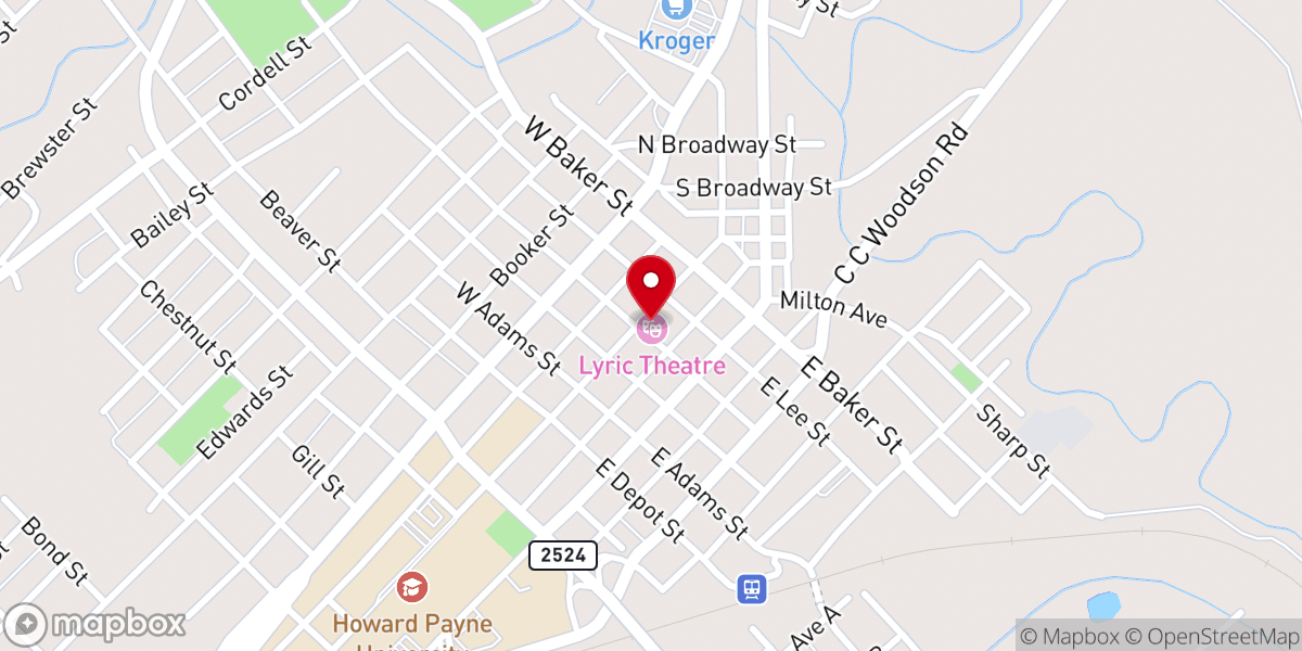 Map showing location of Brownwood's Lyric Theatre