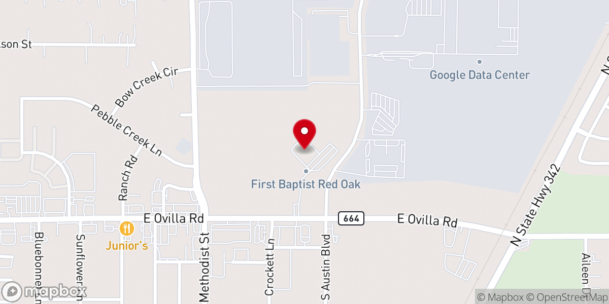 Map showing location of First Red Oak