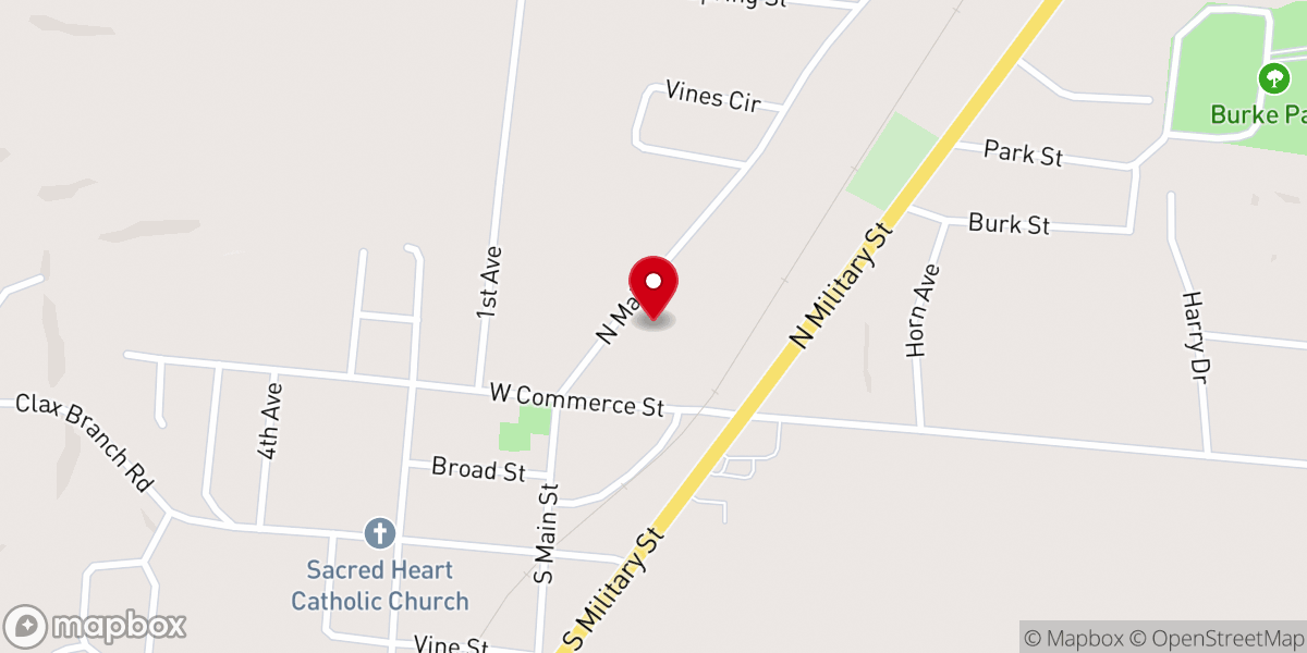 Map showing location of First Baptist Church Loretto