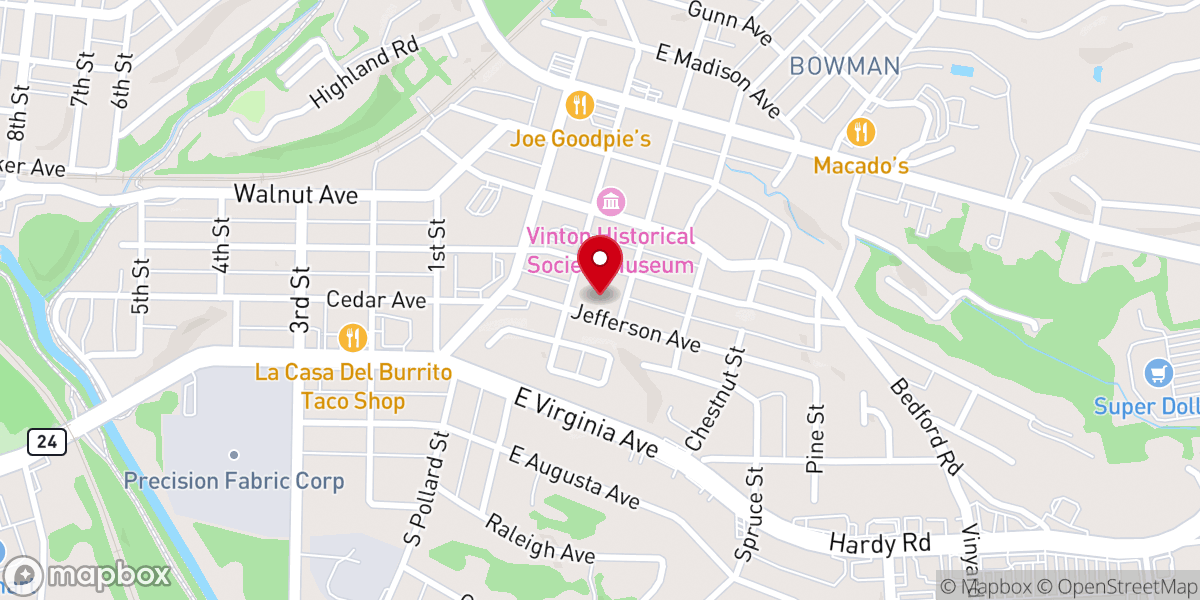 Map showing location of Parkway Church Vinton Campus