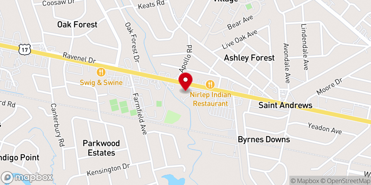 Map showing location of Ashley River Baptist Church
