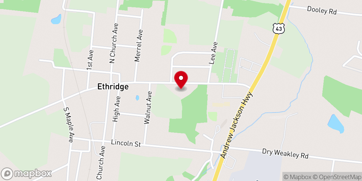 Map showing location of Ethridge Methodist Church