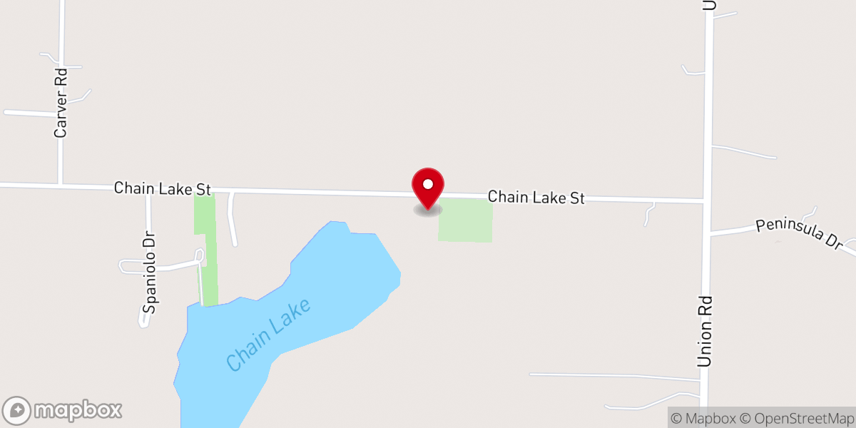 Map showing location of Chain Lake Church