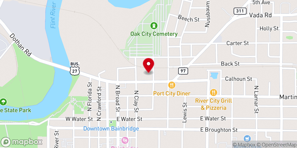 Map showing location of First African Baptist Church of Bainbridge