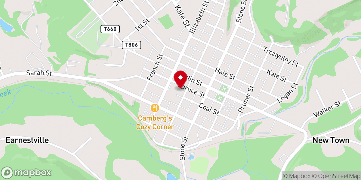 Map showing location of Osceola Mills Presbyterian Church