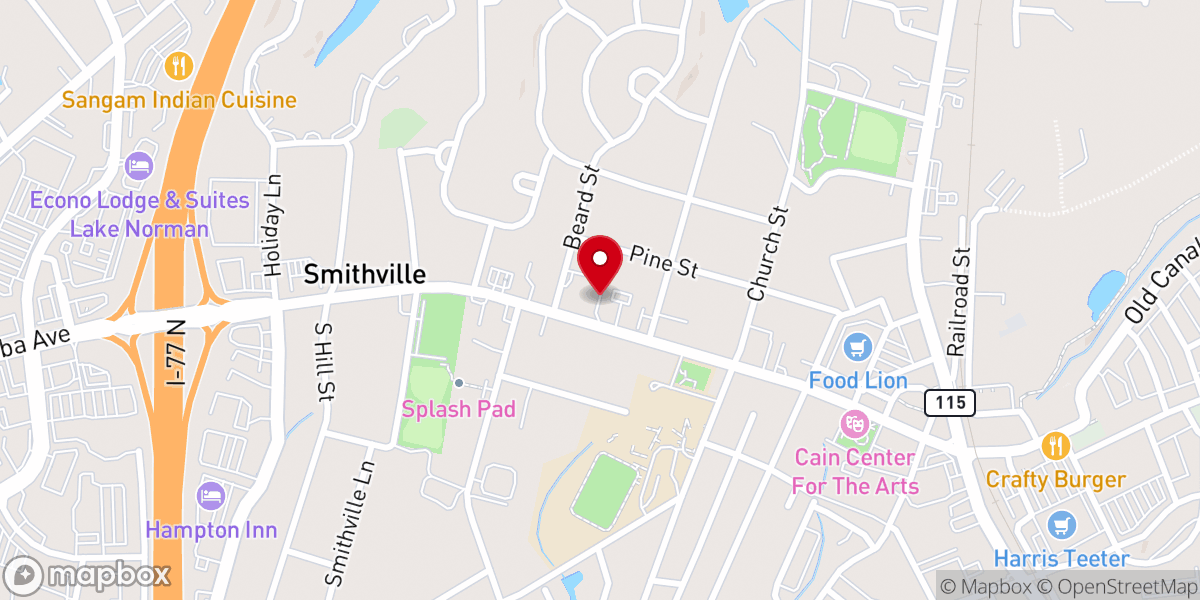 Map showing location of First Baptist Church of Cornelius