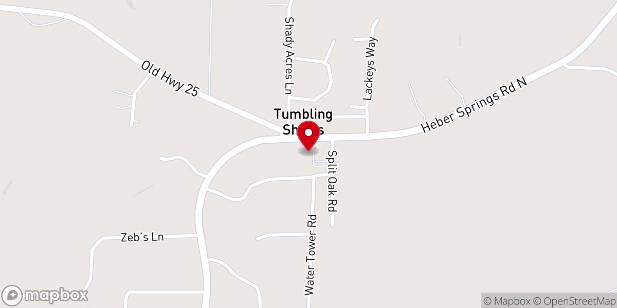 Map showing location of Tumbling Shoals Baptist Church