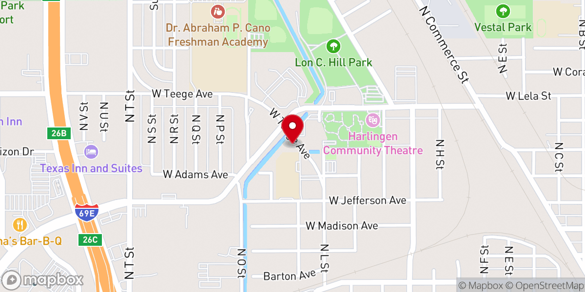 Map showing location of Harlingen Trinity Worship Center