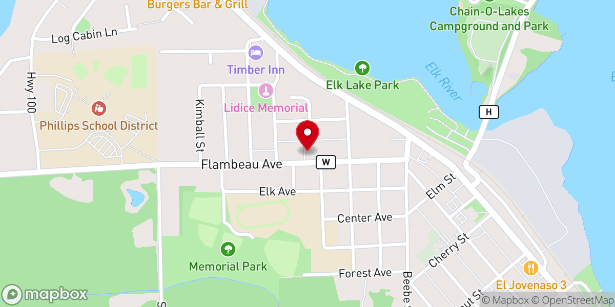 Map showing location of First Baptist Church of Phillips