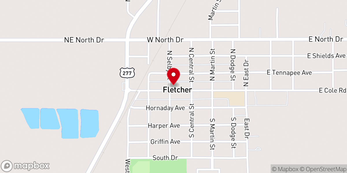 Map showing location of Fletcher Food Pantry - Food Distribution Center