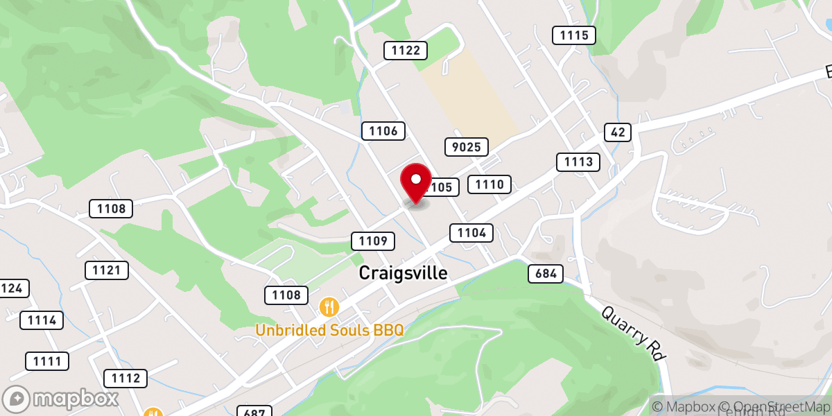 Map showing location of Craigsville Holiness Academy