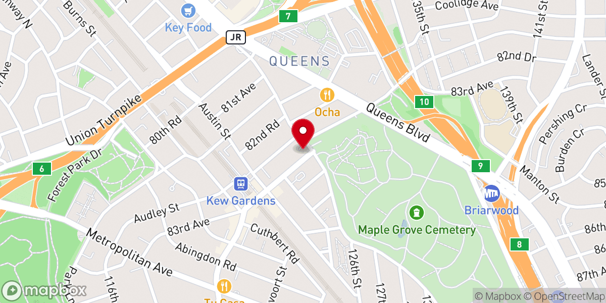 Map showing location of Kew Gardens Sung Shin Reformed Church