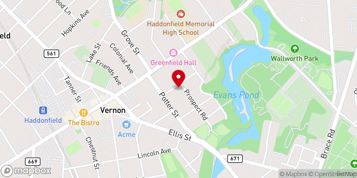 Map showing location of Haddonfield Bible Church