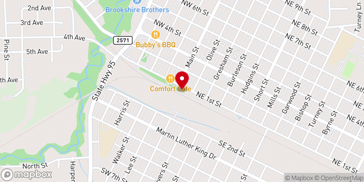 Map showing location of Smithville Chamber of Commerce & Visitor Center