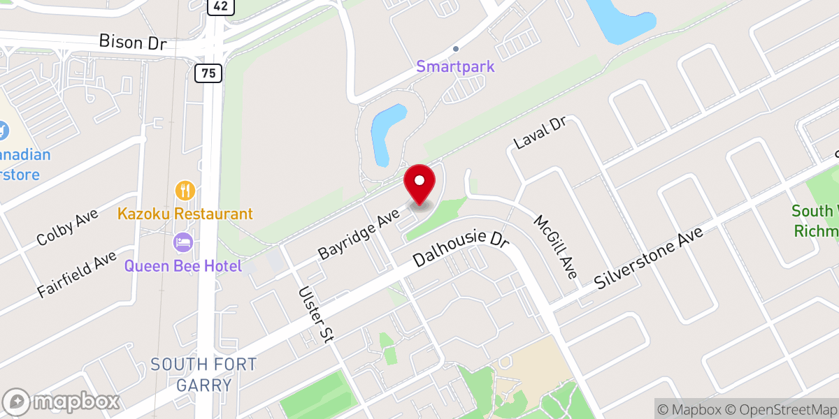 Map showing location of Fort Garry Mennonite Fellowship Church