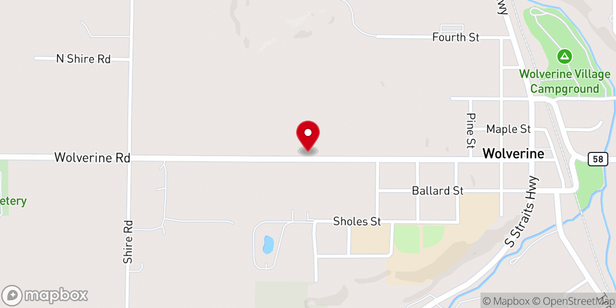 Map showing location of Wolverine Baptist Church