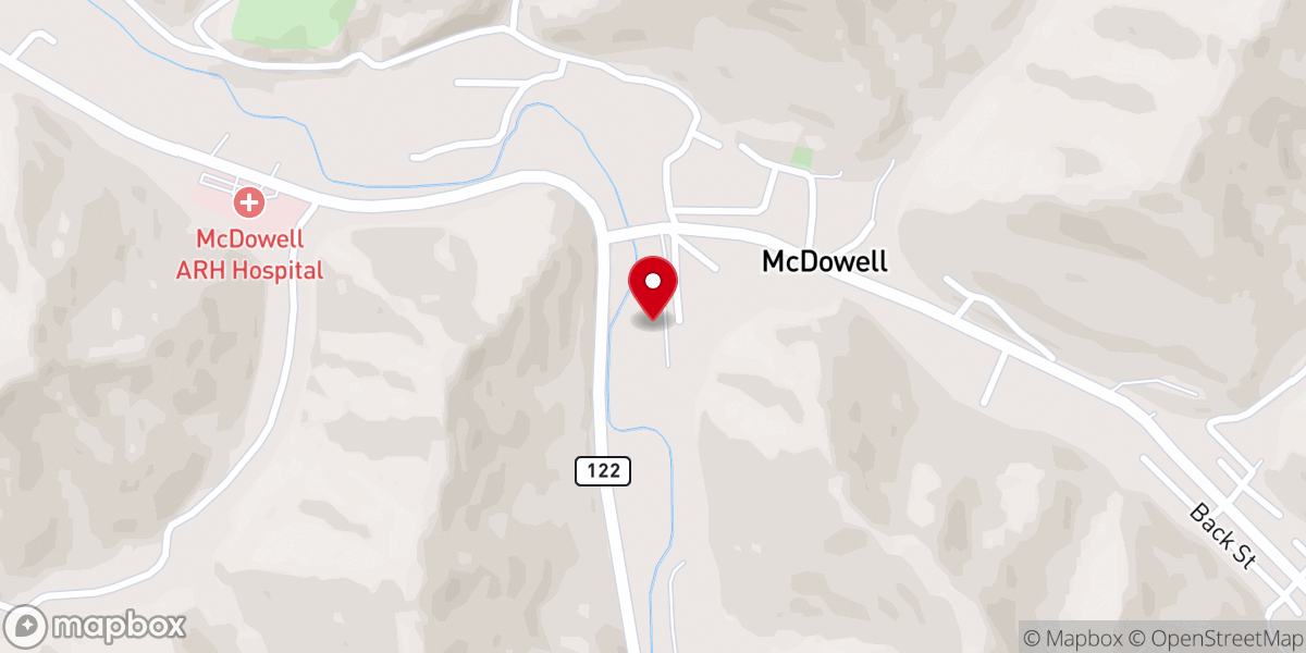 Map showing location of McDowell First Baptist Church