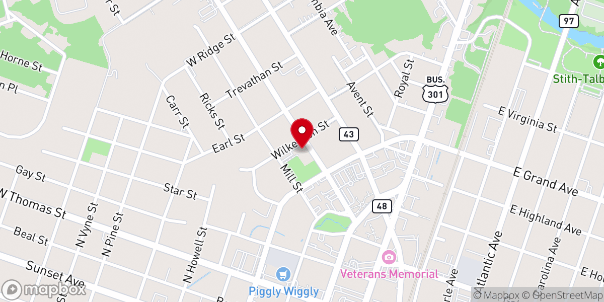 Map showing location of Higher Ground Ministries of Rocky Mount