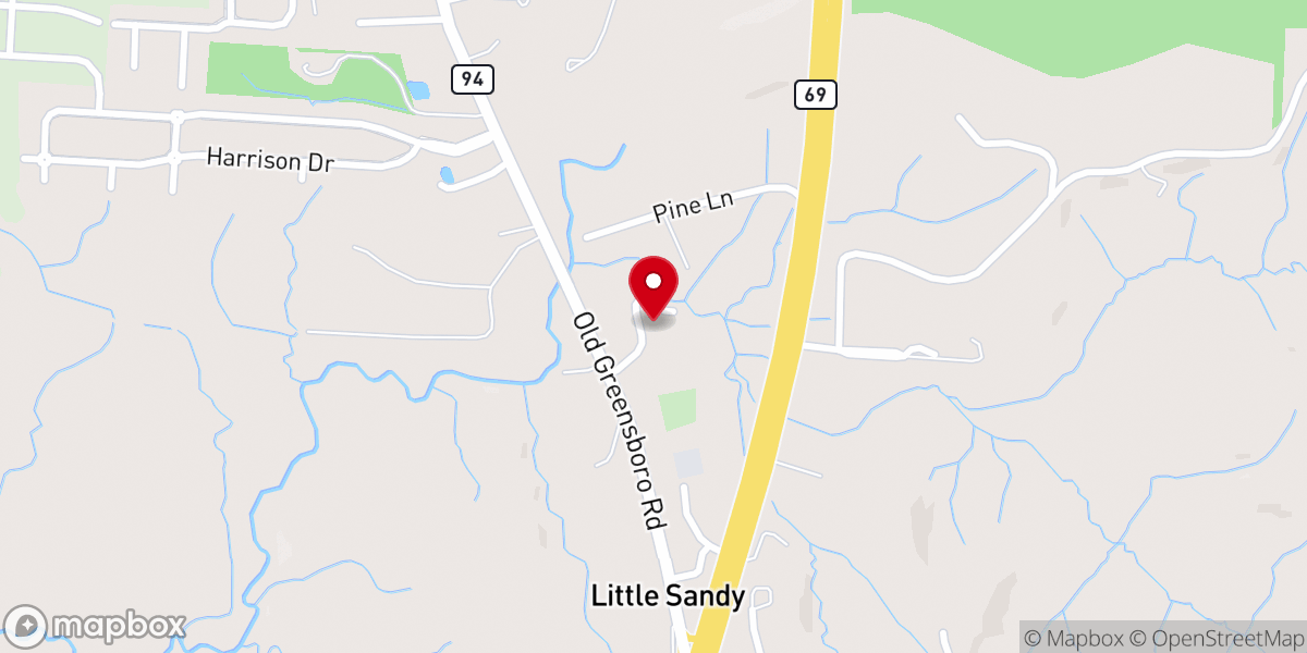 Map showing location of Little Sandy Baptist Church