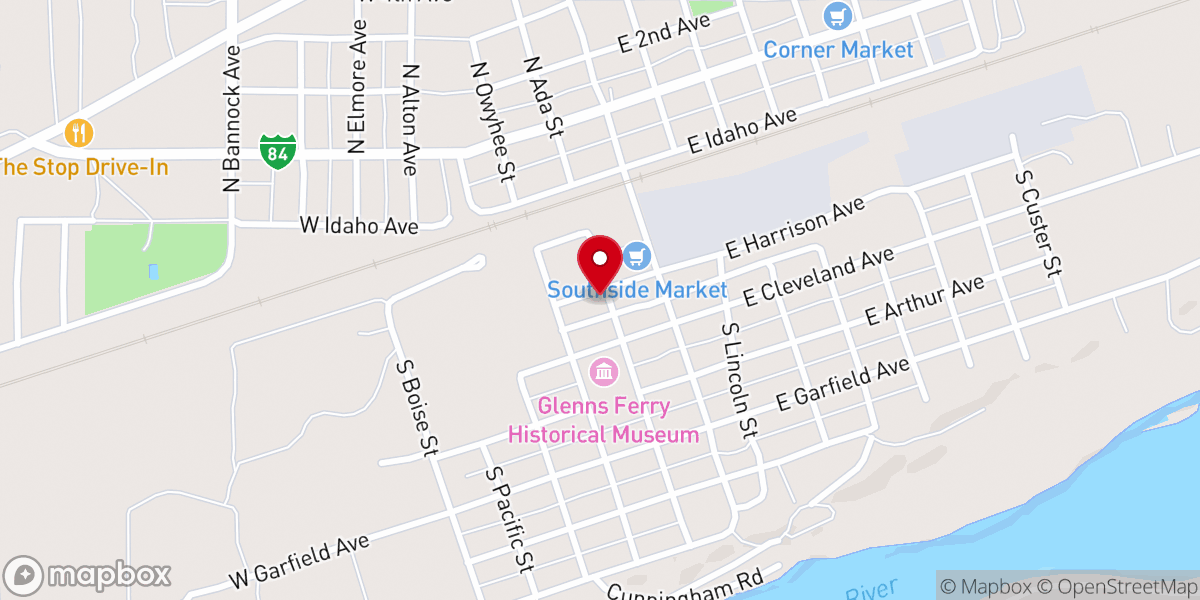 Map showing location of Glenns Ferry United Methodist Church
