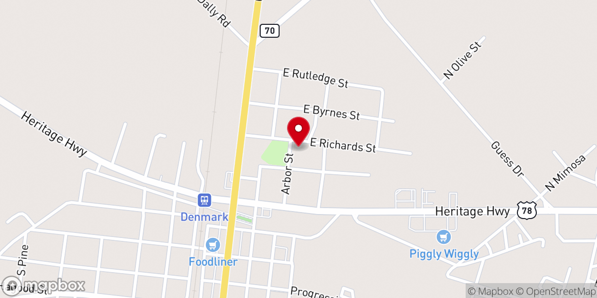 Map showing location of Denmark Presbyterian Church