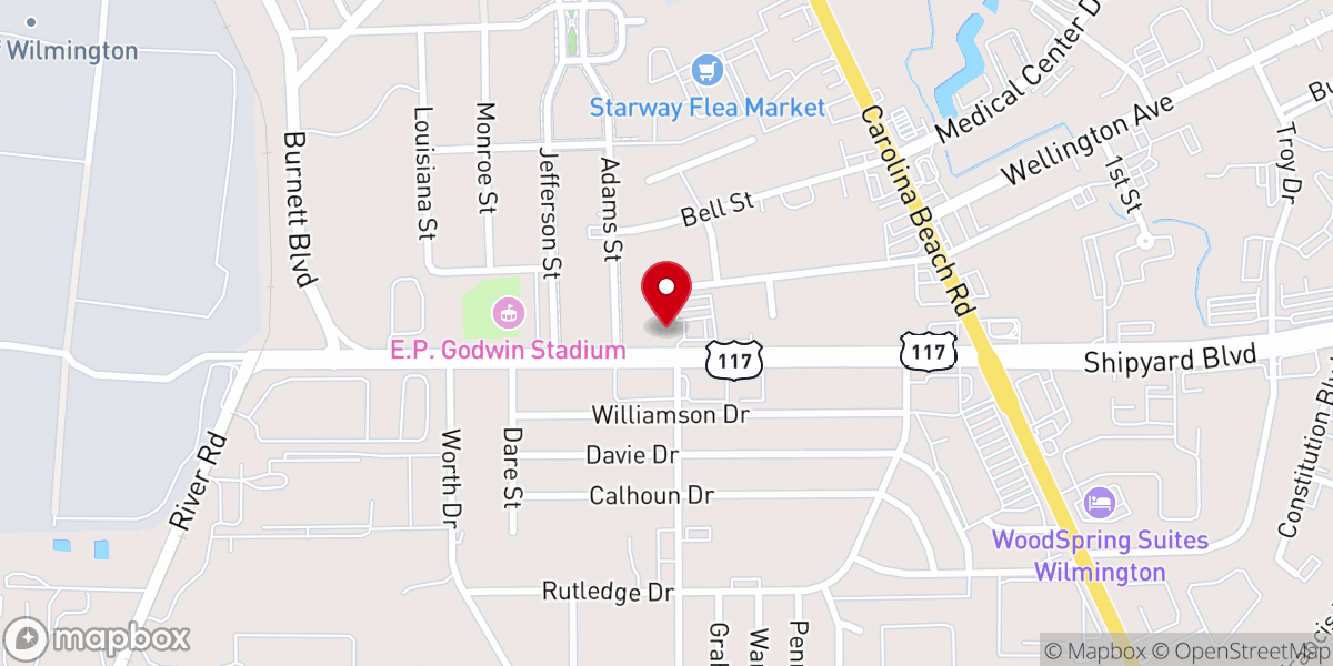 Map showing location of Long Leaf Baptist Church