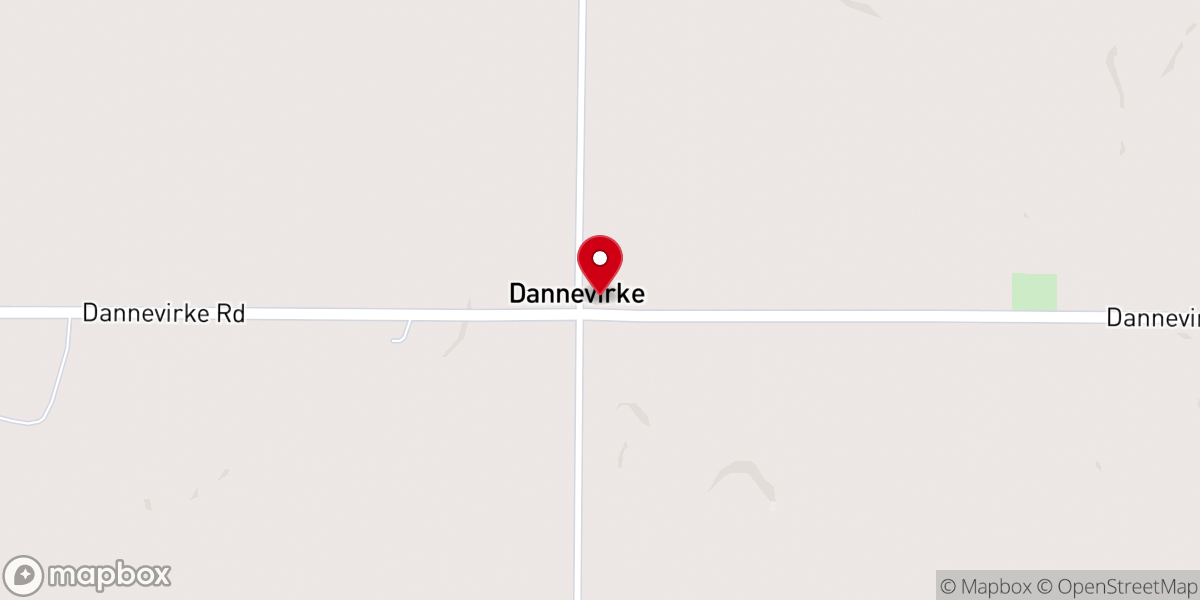 Map showing location of Dannervirke Danish Lutheran Church & Community Hall