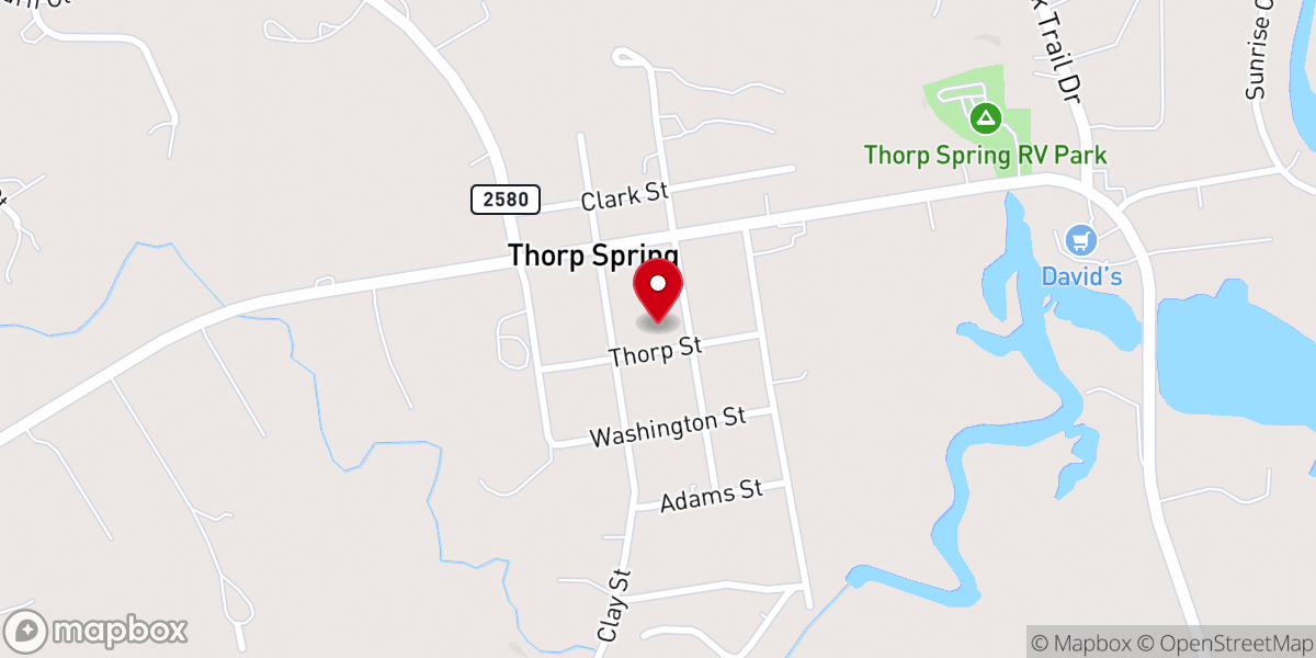 Map showing location of Thorp Spring church of Christ