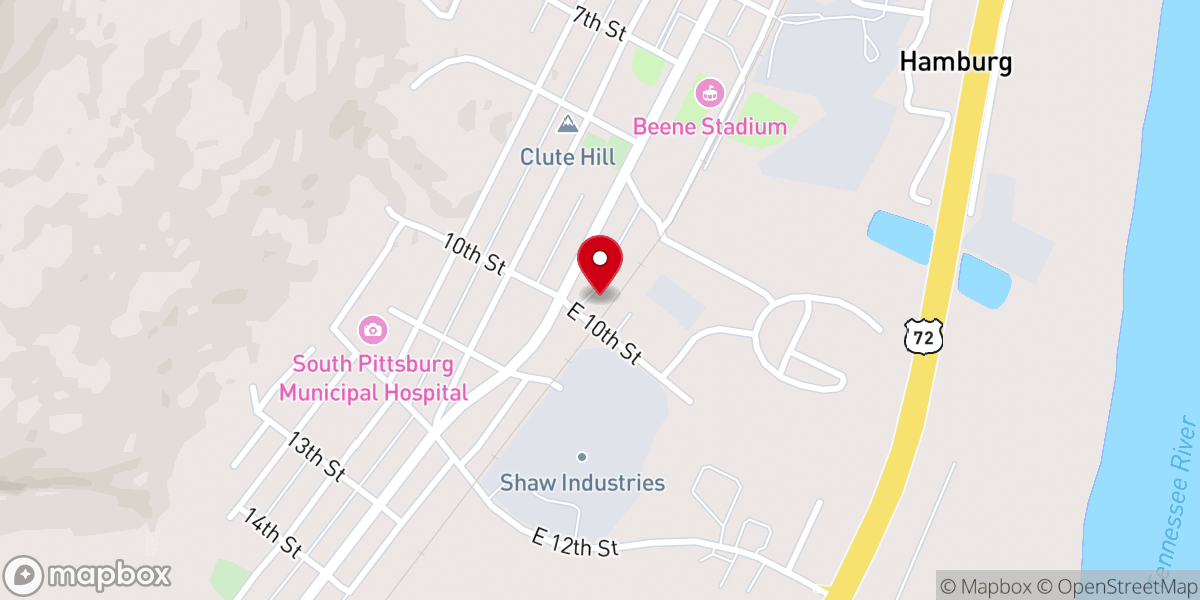 Map showing location of South Pittsburg Church of God