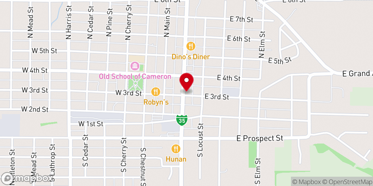 Map showing location of Cameron Food Pantry & New Life Shoppe