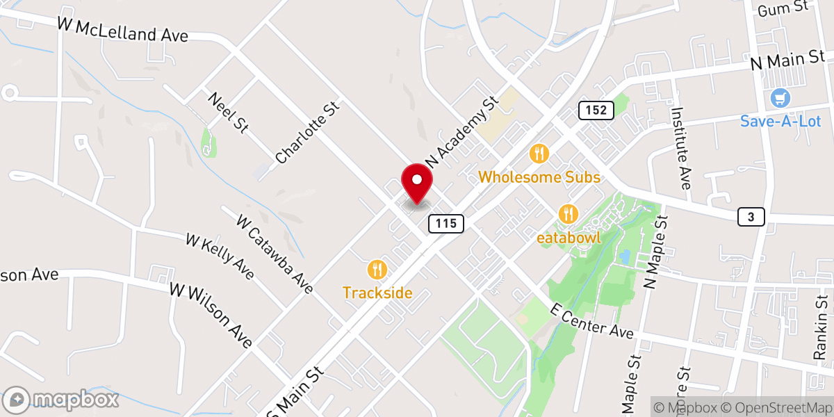 Map showing location of First Presbyterian Church - Mooresville