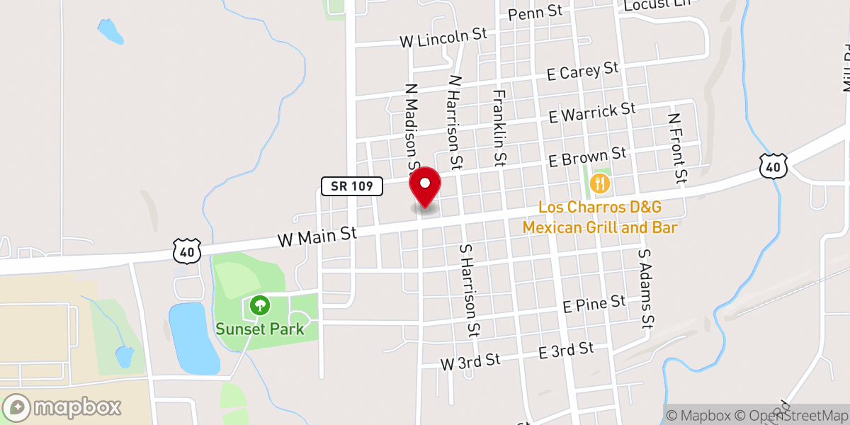 Map showing location of Knightstown Christian Church