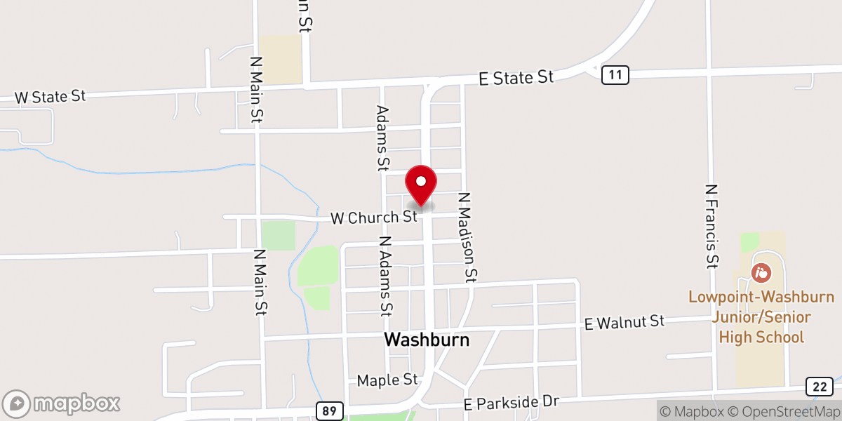 Map showing location of Washburn Christian Church