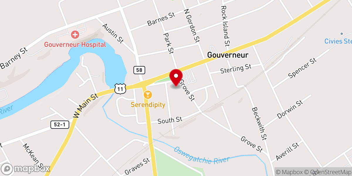 Map showing location of Reading Room Association of Gouverneur