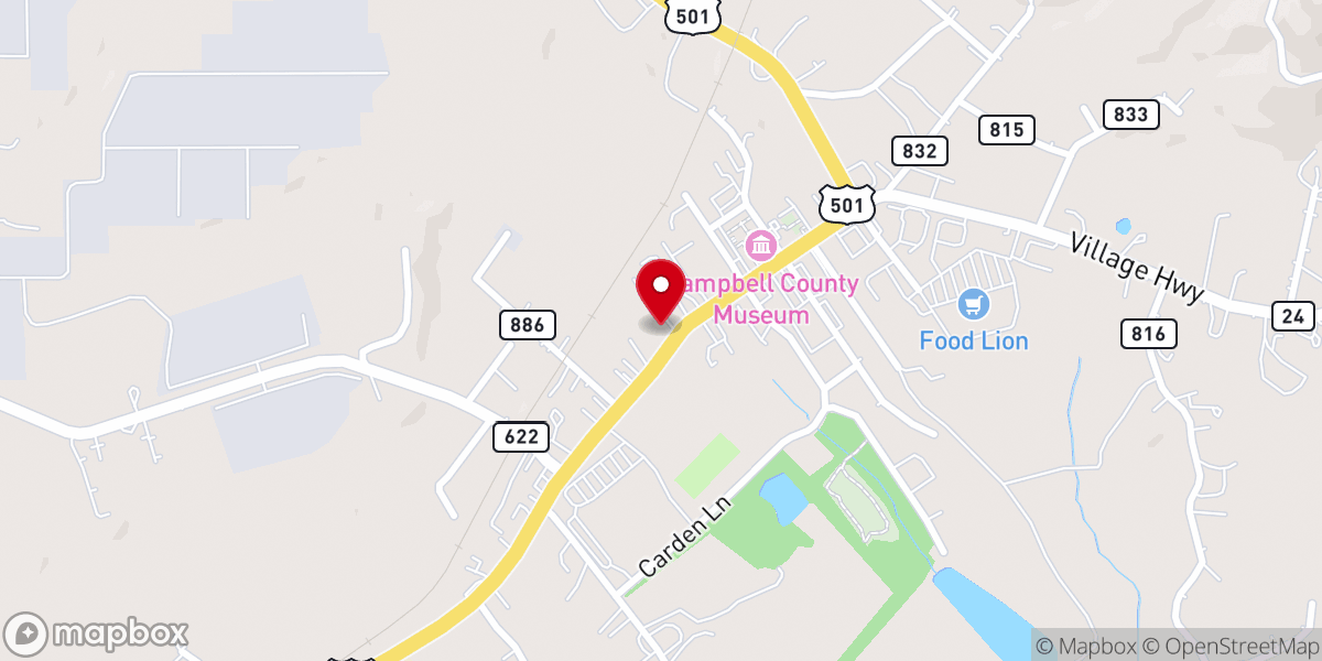 Map showing location of Rustburg United Methodist Church