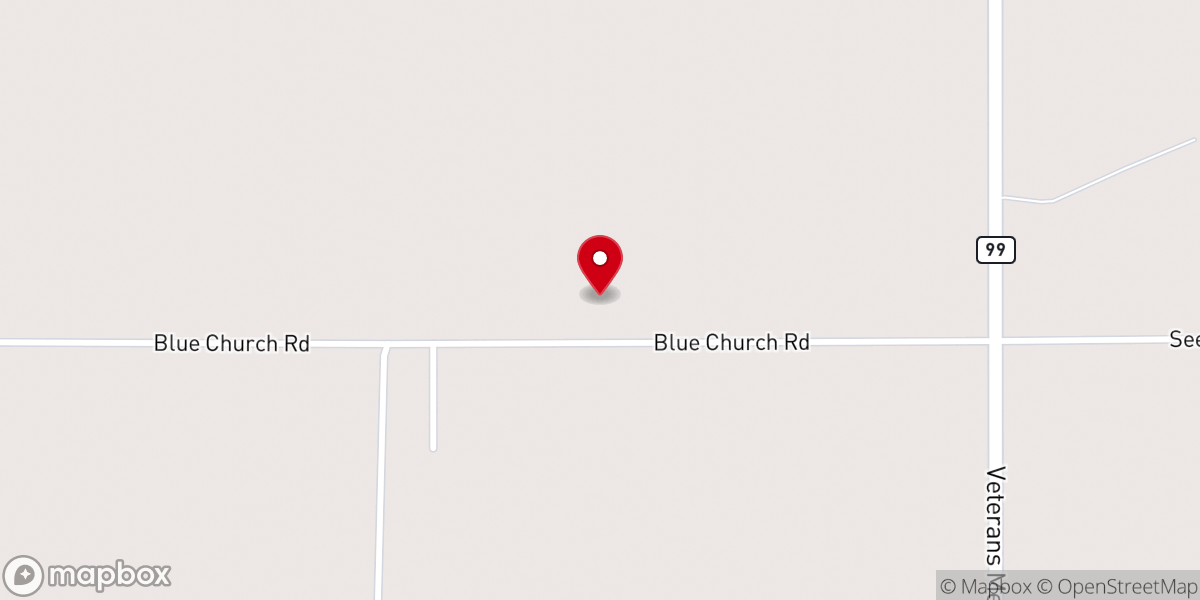 Map showing location of Blue Baptist Church