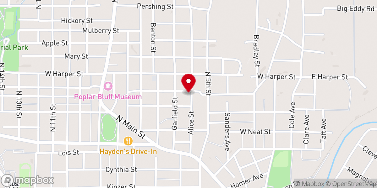 Map showing location of Central Baptist Church Of Poplar Bluff