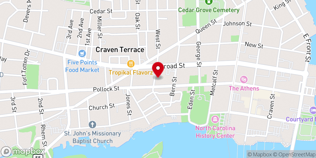 Map showing location of Saint Mary's Original Free Will Baptist Church