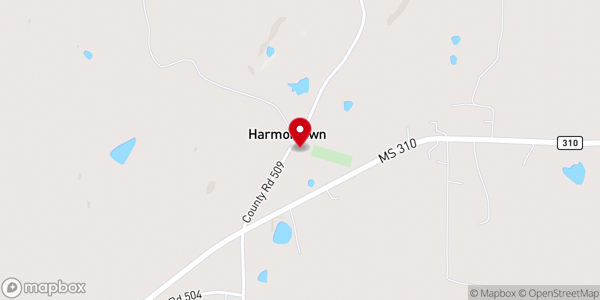 Map showing location of Harmontown Baptist Church