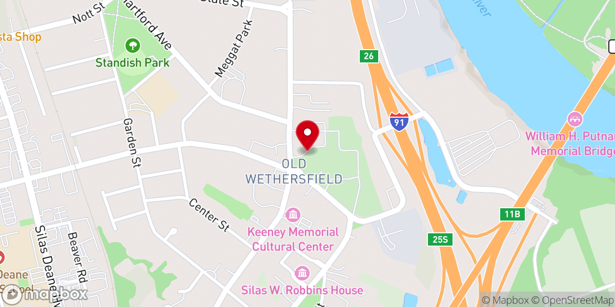 Map showing location of First Church of Christ In Wethersfield