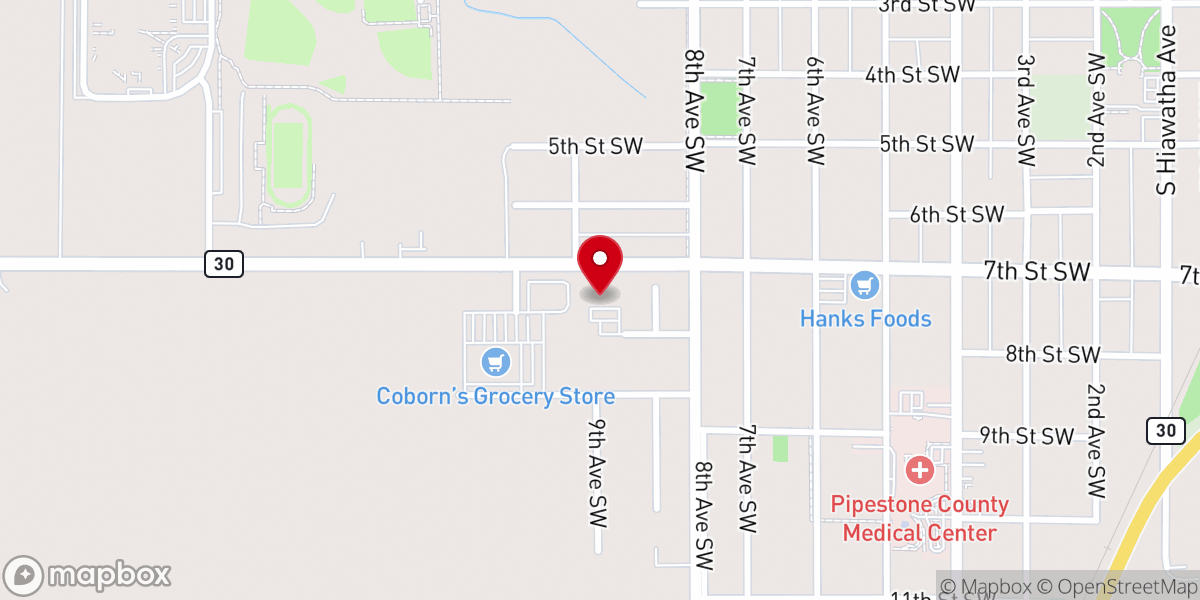 Map showing location of Pipestone Seventh-day Adventist Church