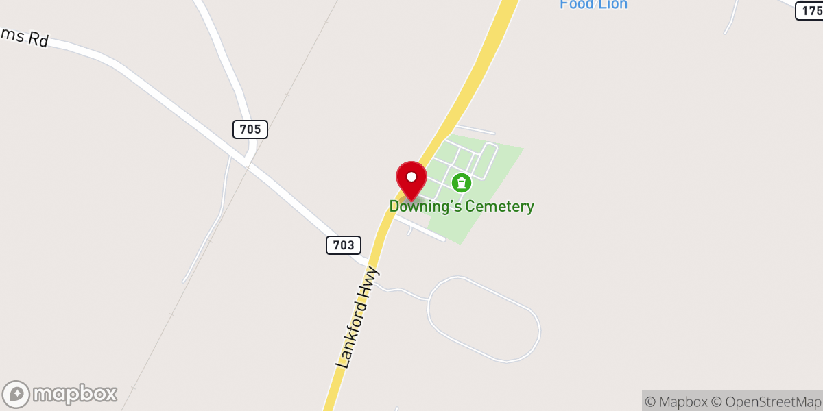 Map showing location of Downings United Methodist Church