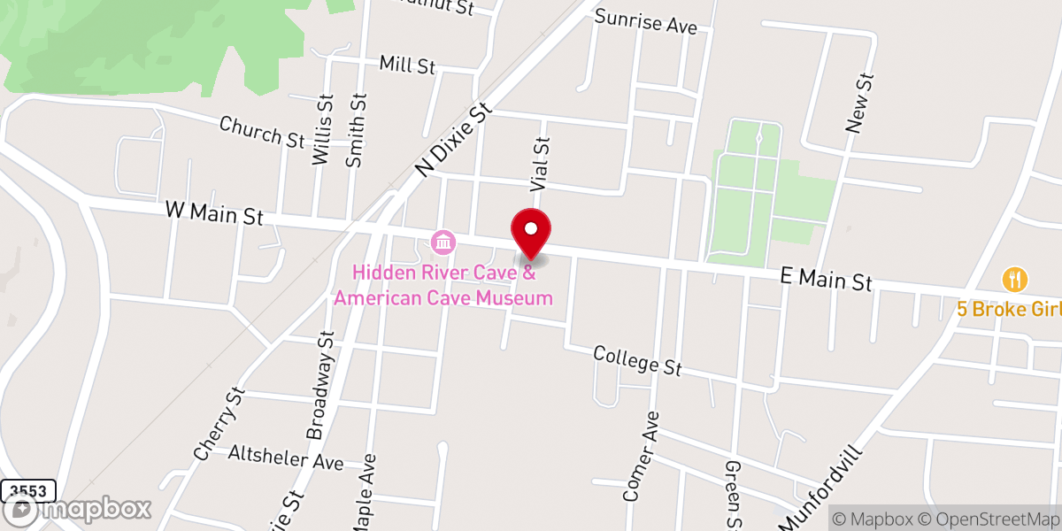 Map showing location of Horse Cave Baptist Church
