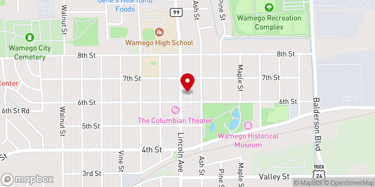 Map showing location of Wamego First United Methodist Church - Food Distribution Center