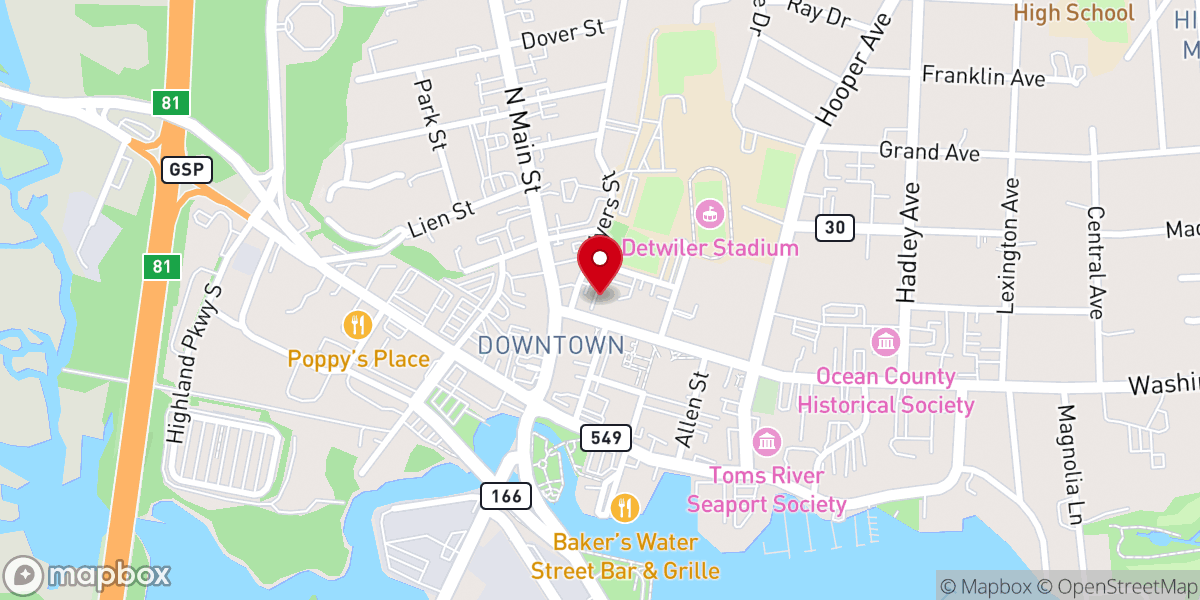 Map showing location of Wellspring Church in Toms River