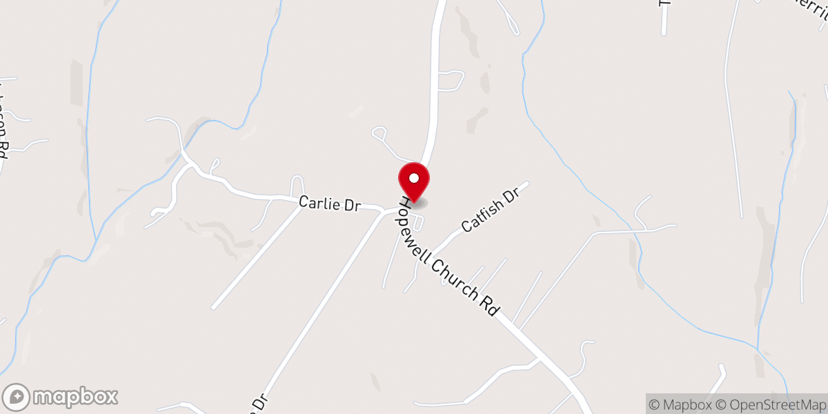 Map showing location of Hopewell Church