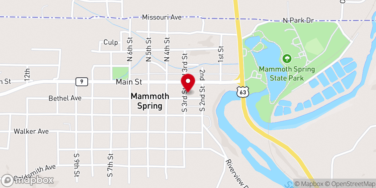 Map showing location of Meeting Place of Mammoth Spring Church of Christ