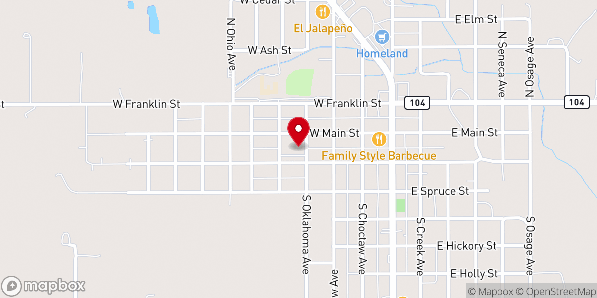 Map showing location of Central Church of Christ of Haskell